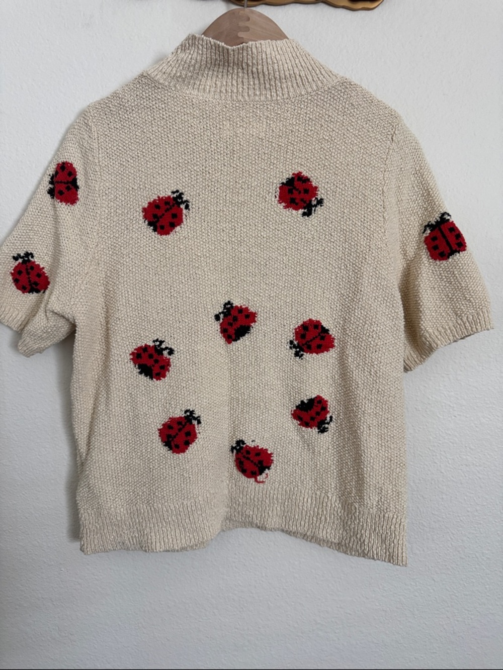 Maeve Cream Knit Short-Sleeve Ladybug Sweater - Picture 2 of 6